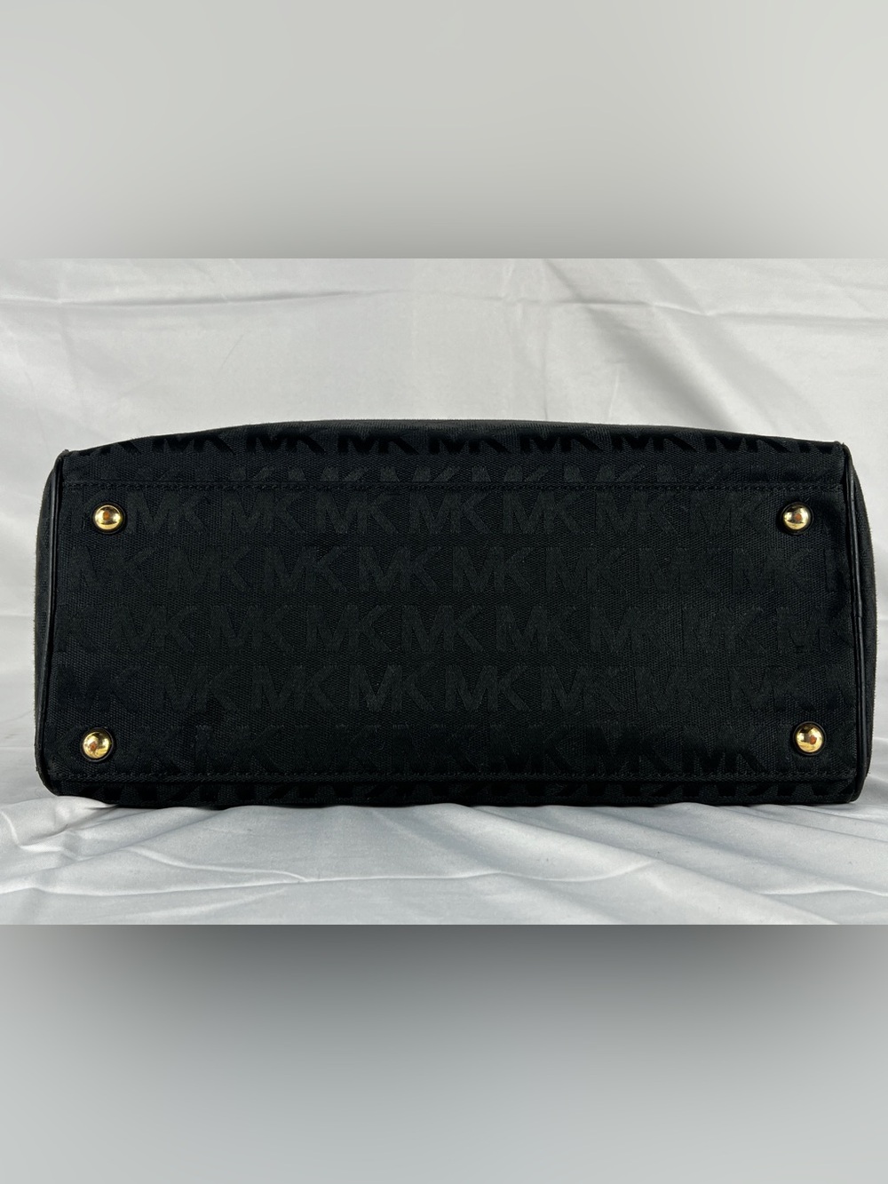 Michael Kors Black MK Signature Jacquard Satchel Bowler Bag Leather Trim Large - Picture 16 of 16